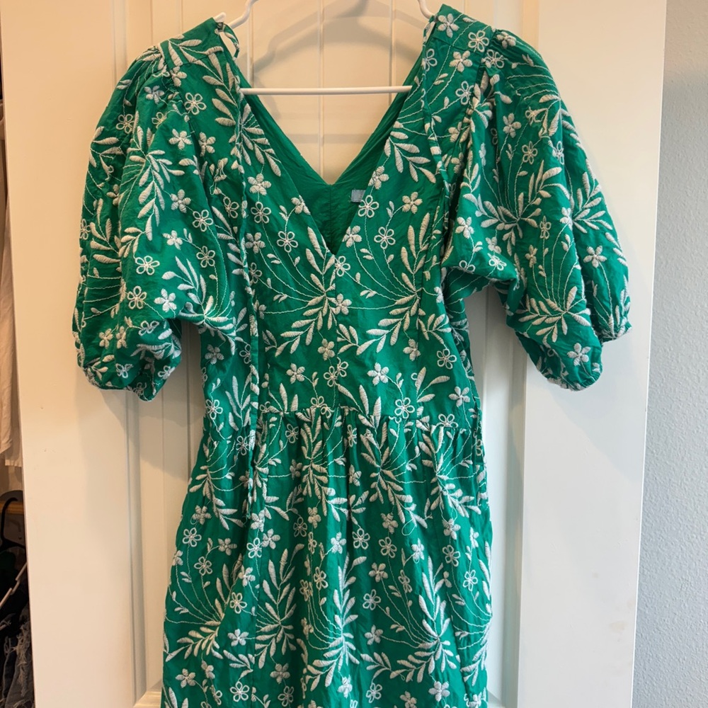 Draper James Green Dress with White Floral Embroidery